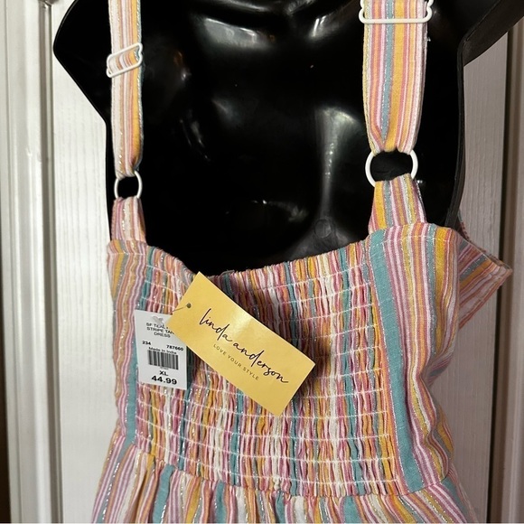 Metallic Sun Dress PINK Aqua Multicolored Tiered Lined Flowy Crepe Prairie Dress - Picture 8 of 14